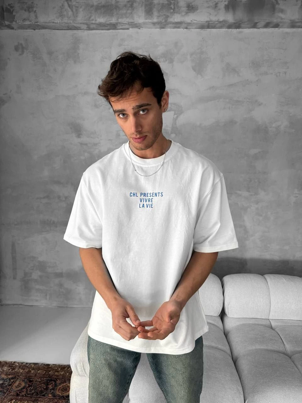 Erkek Ön ve Arka Baskılı T-Shirt Kısa Kol Bisiklet Yaka Regular Fit Tişört – Beyaz