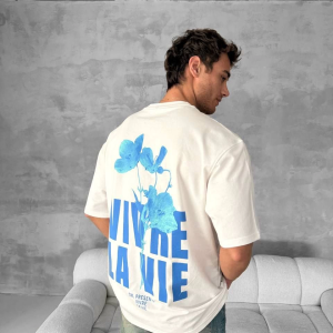 Erkek Ön ve Arka Baskılı T-Shirt Kısa Kol Bisiklet Yaka Regular Fit Tişört – Beyaz