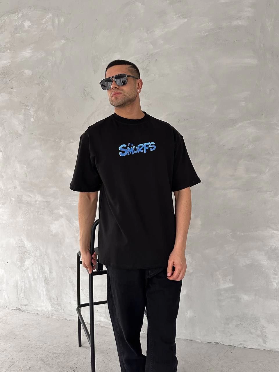 Erkek Ön ve Arka Baskılı T-Shirt Kısa Kol Bisiklet Yaka Regular Fit Tişört – Siyah