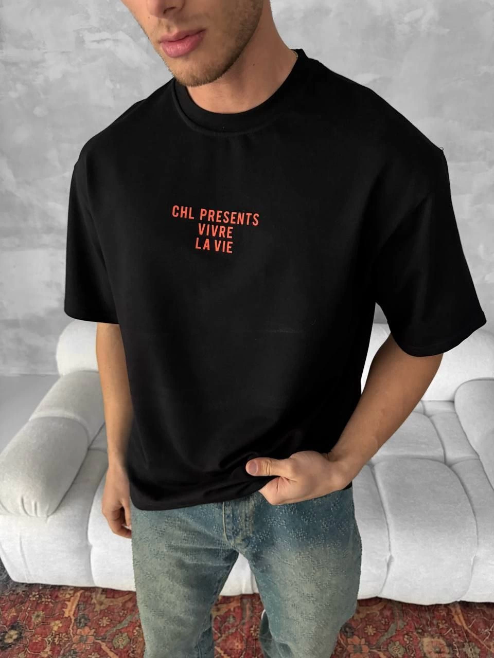 Erkek Ön ve Arka Baskılı T-Shirt Kısa Kol Bisiklet Yaka Regular Fit Tişört – Siyah