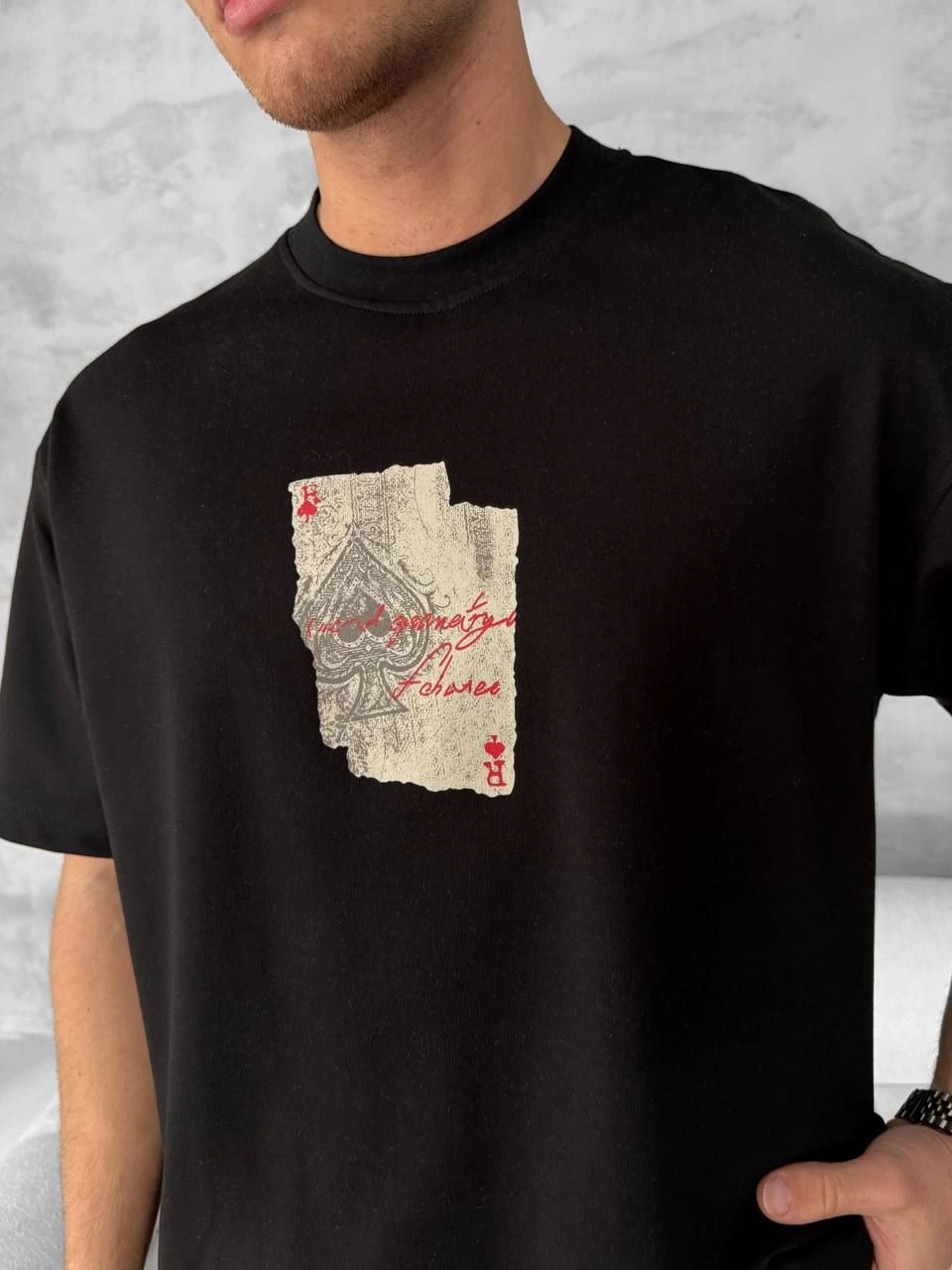 ERKEK Tişört Kısa Kol Ön ve Arka Baskılı Oversize Bisiklet Yaka T-shirt – Siyah