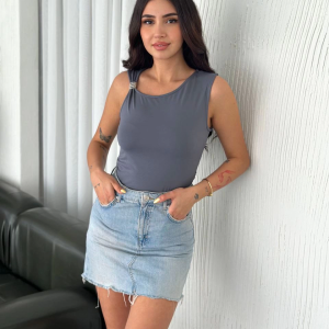 Osy Modal Yumuşak Dokulu Bisiklet Yaka Kadın Sıfır Kol Bluz Omuz Toka Aksesuar – Antrasit
