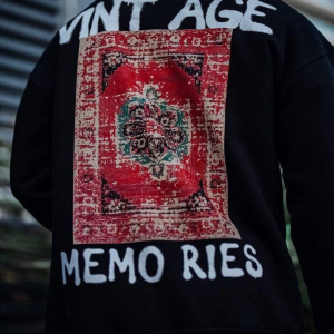 Erkek Bisiklet Yaka 3 İplik Pamuklu Baskılı SweatShirt – Siyah