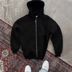 Kadın Tam Fermuarlı Cepli Kapüşonlu 3 iplik pamuklu hoodie Sweatshirt – Siyah
