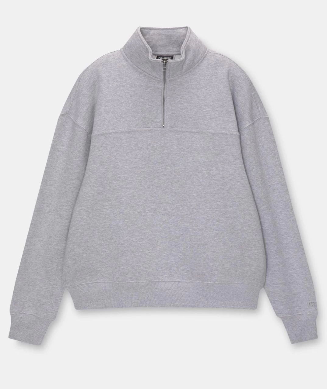 Kadın 3 İplik Pamuklu Oversize Yarım Fermuarlı Yakalı Basic Sweatshirt – Gri