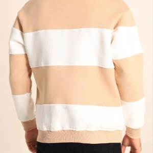 Erkek 3 iplik pamuklu Parçalı Bisiklet Yaka SweatShirt – Bej