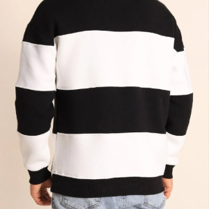 Erkek 3 iplik pamuklu Parçalı Bisiklet Yaka SweatShirt – Siyah