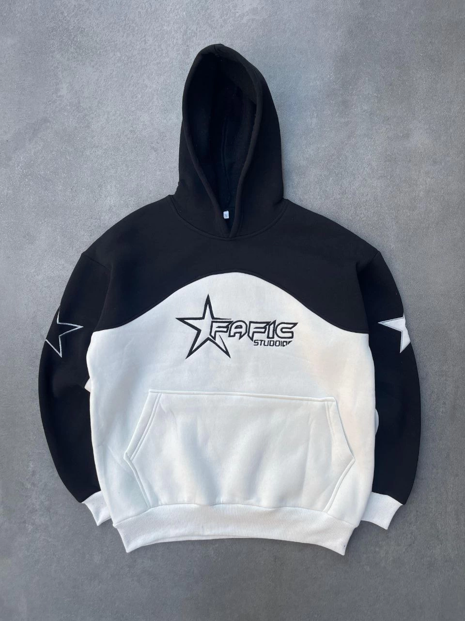 Kadın 3 İplik Pamuklu Parçalı Nakış İşlemelı Kapüşonlu SweatShirt Hoodie – Siyah