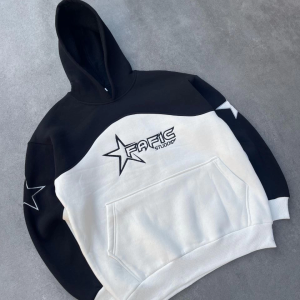 Kadın 3 İplik Pamuklu Parçalı Nakış İşlemelı Kapüşonlu SweatShirt Hoodie – Siyah