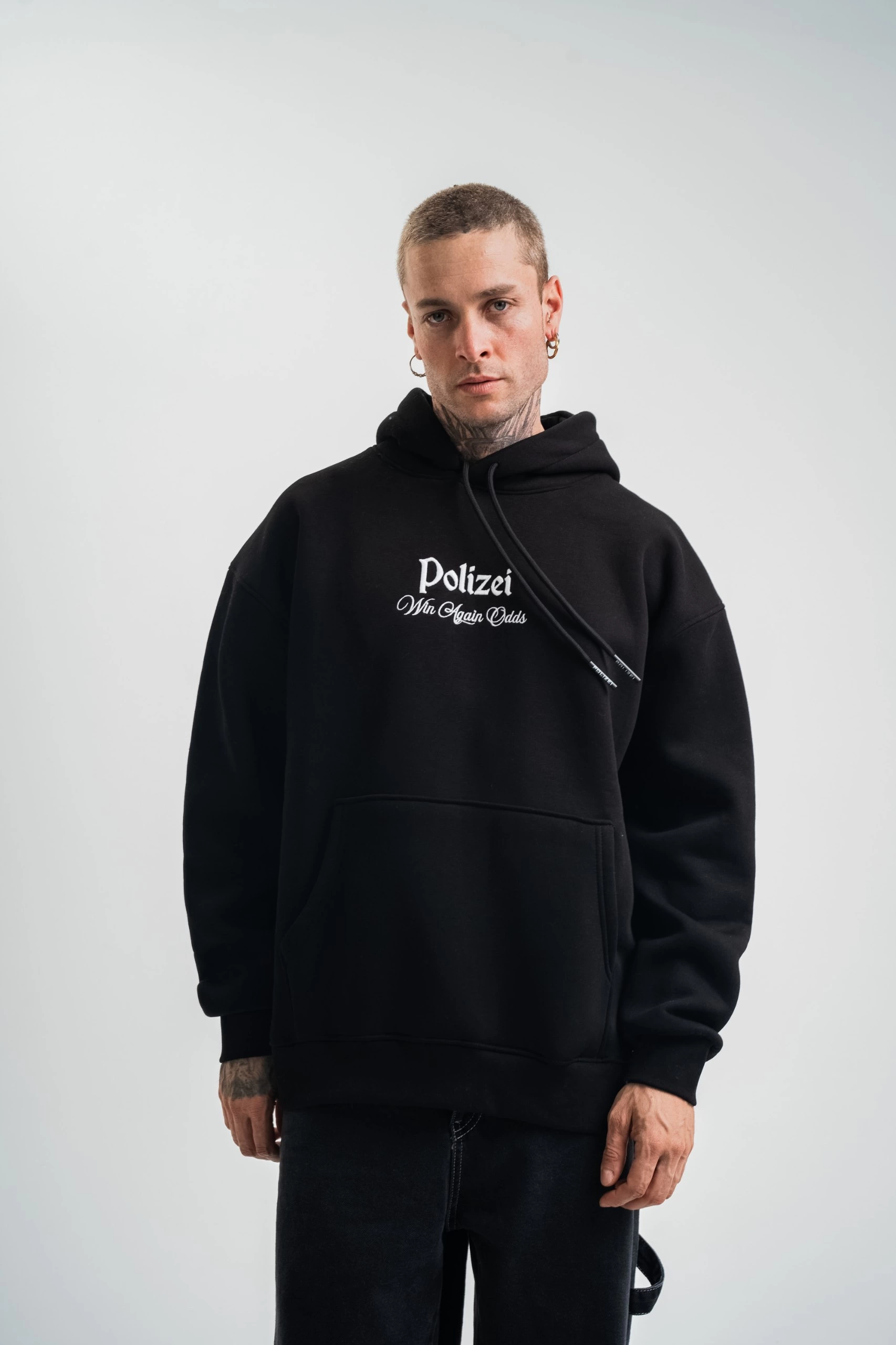 Erkek 3 İplik Pamuklu Kapüşonlu Baskılı Cepli Oversize Sweatshirt Hoodie – Siyah