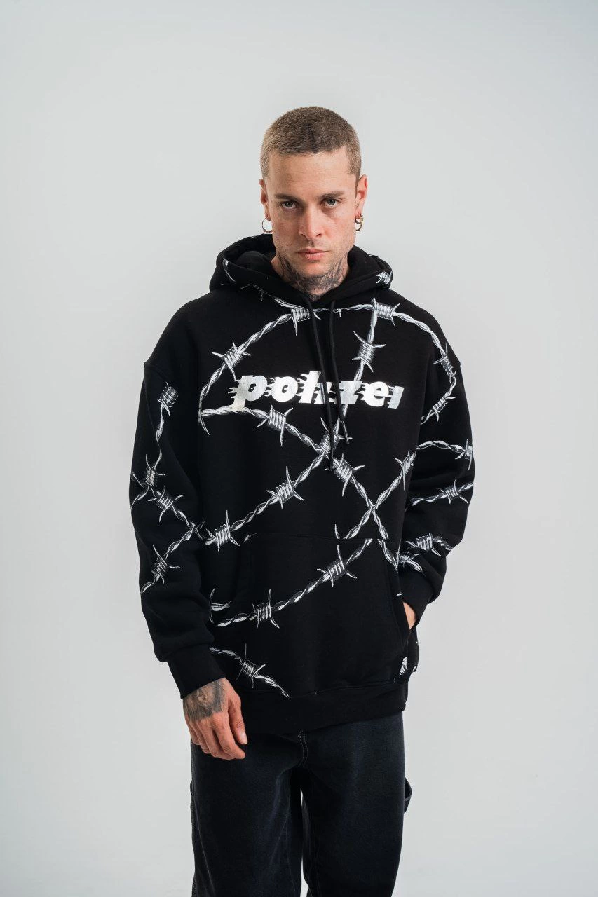 ERKEK Kapüşonlu Varak ve Pano Baskılı Hoodie SweatShirt- Siyah