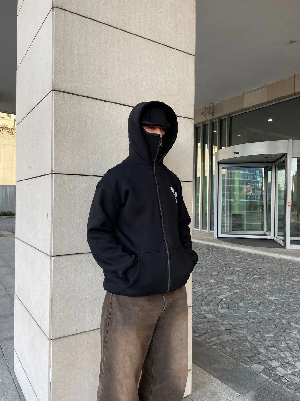 Erkek 3 iplik Samuray kapüşonlu ZIP Fermuarlı SweatShirt Hoodie – Siyah