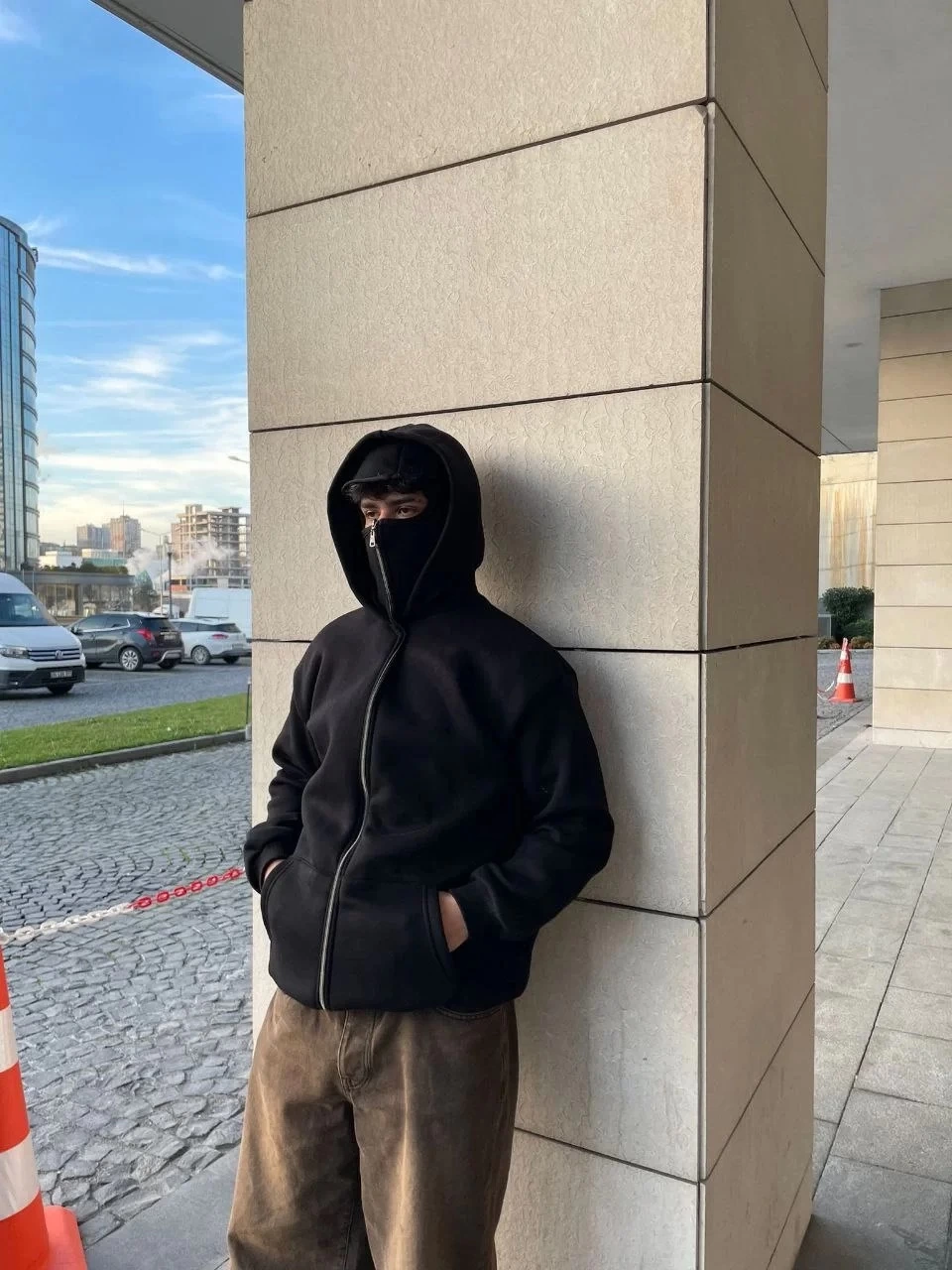Samuray Ninja Çift Kapşonlu ZIP Fermuarlı Kanguru Çepli Tam Fermuarlı Hoodie Swetshirt – Siyah