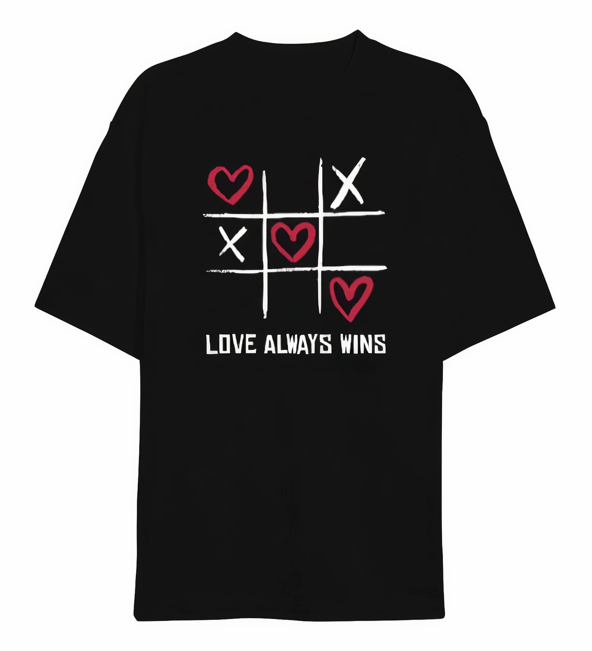 14 Şubat Sevgililer Günü Love Always Wins Baskılı Oversize Bisiklet Yaka T-shirt – Siyah