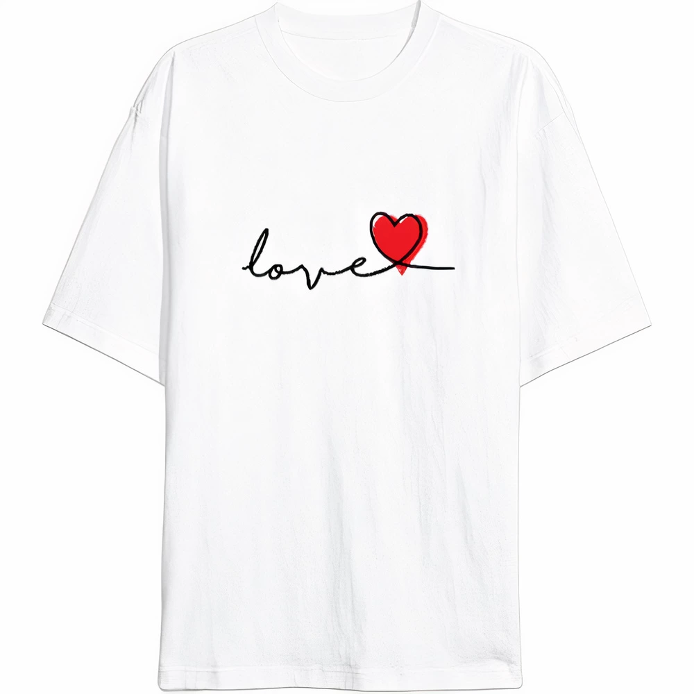 14 Şubat Tişört Sevgililer Günü İçin Özel Tasarım Love Baskılı T-shirt – Beyaz