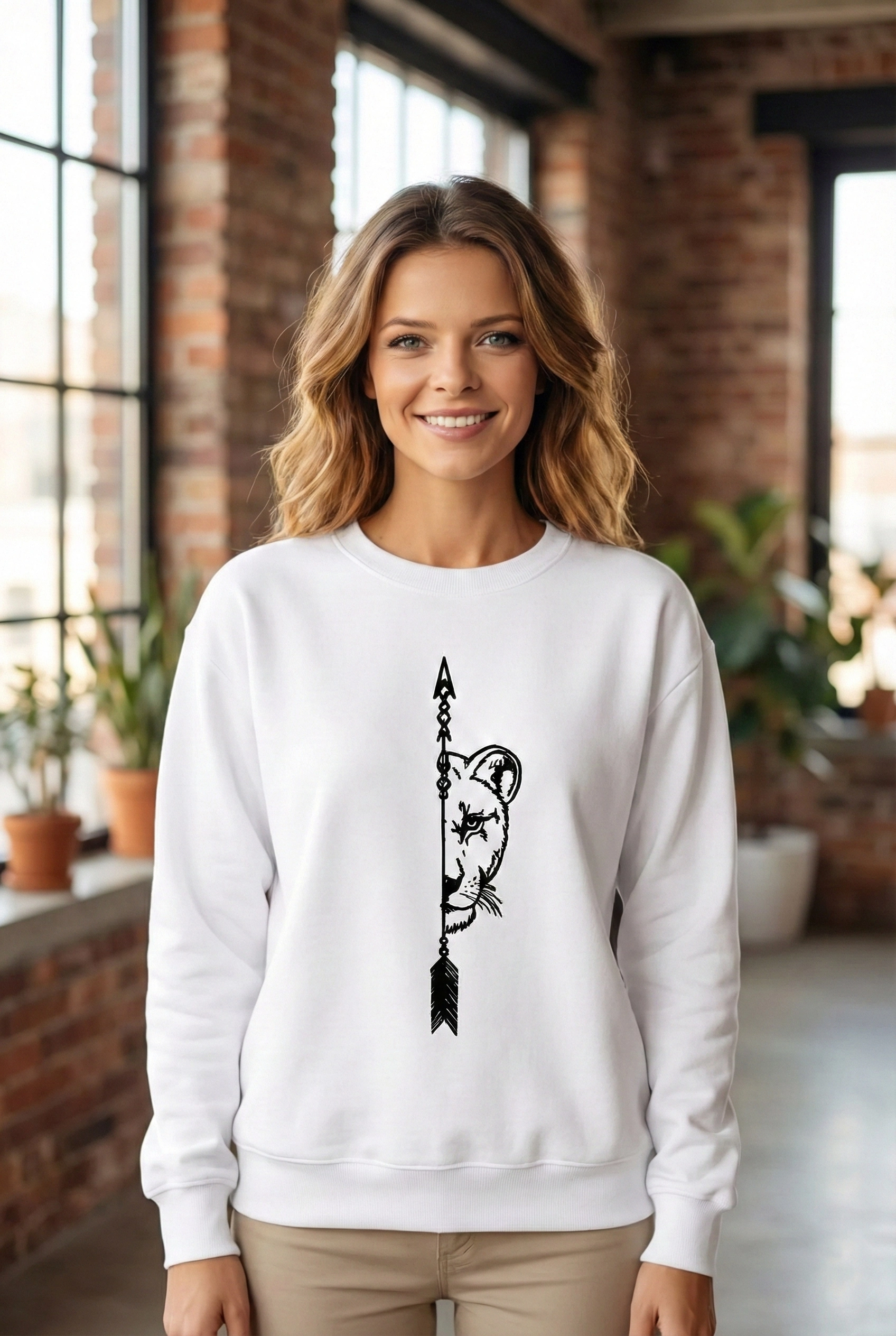 Sevgililer Günü Baskılı Oversize Bisiklet Yaka Sweatshirt – Beyaz