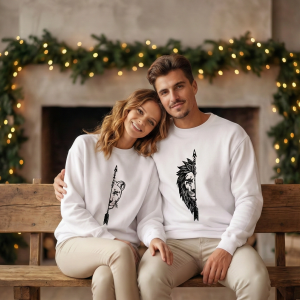 Oversize Bisiklet Yaka Sevgililer Günü Baskılı Sweatshirt – Beyaz