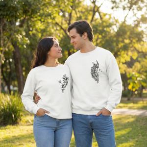 Sevgililer Günü Baskılı Oversize Bisiklet Yaka Sweatshirt – Beyaz
