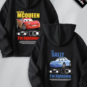 Sevgililer Günü Araba Baskılı Oversize Kapüşonlu Sweatshirt Hoodie – Siyah