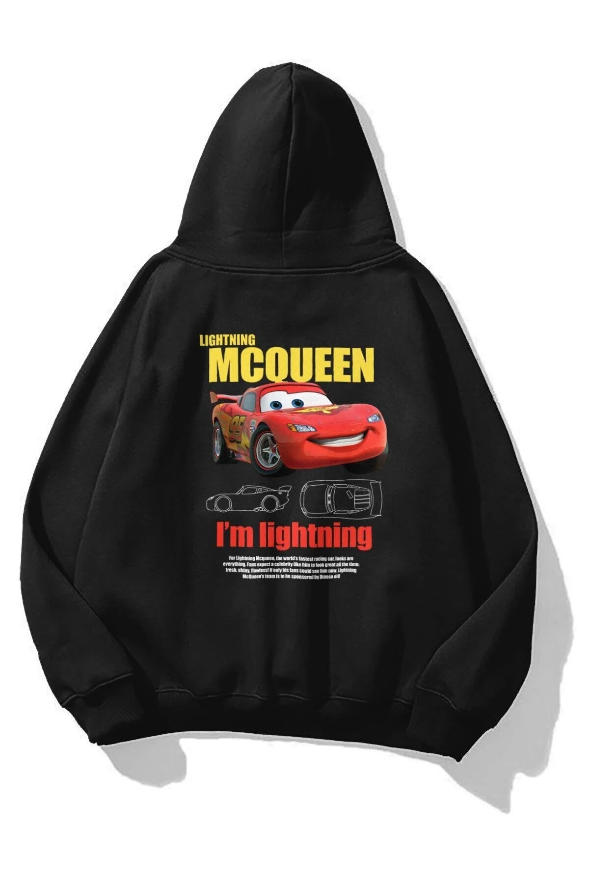 Sevgililer Günü Araba Baskılı Oversize Kapüşonlu Sweatshirt Hoodie – Siyah