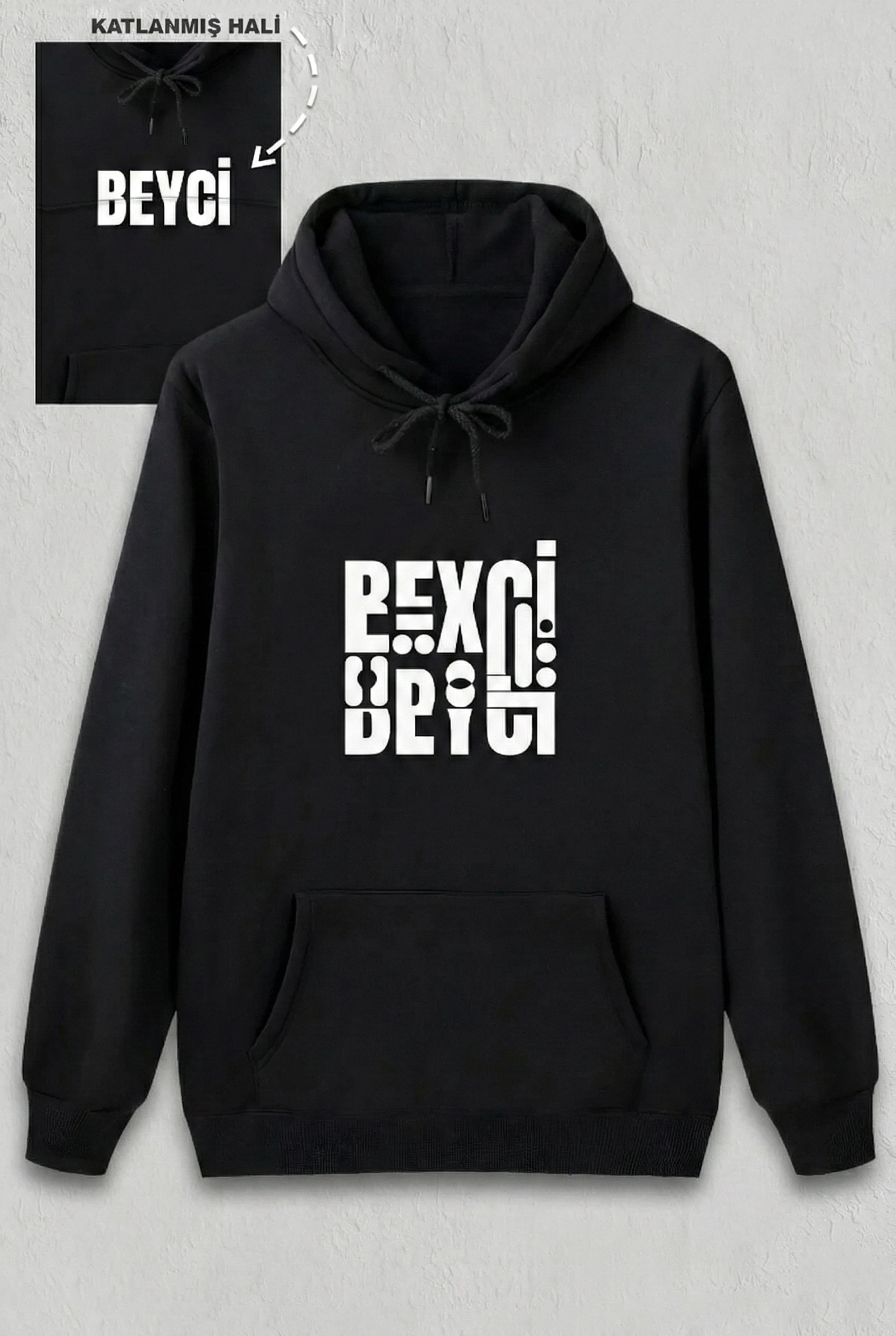 Sevgililer Günü Beyci Hediye Baskılı Oversize Kapüşonlu Sweatshirt – Siyah