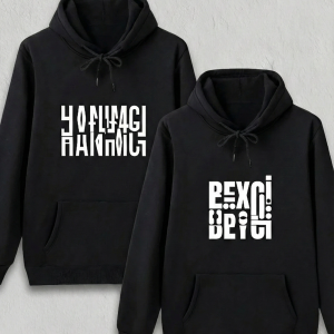 Sevgililer Günü Hanımcı Hediye Baskılı Oversize Kapüşonlu Sweatshirt – Siyah