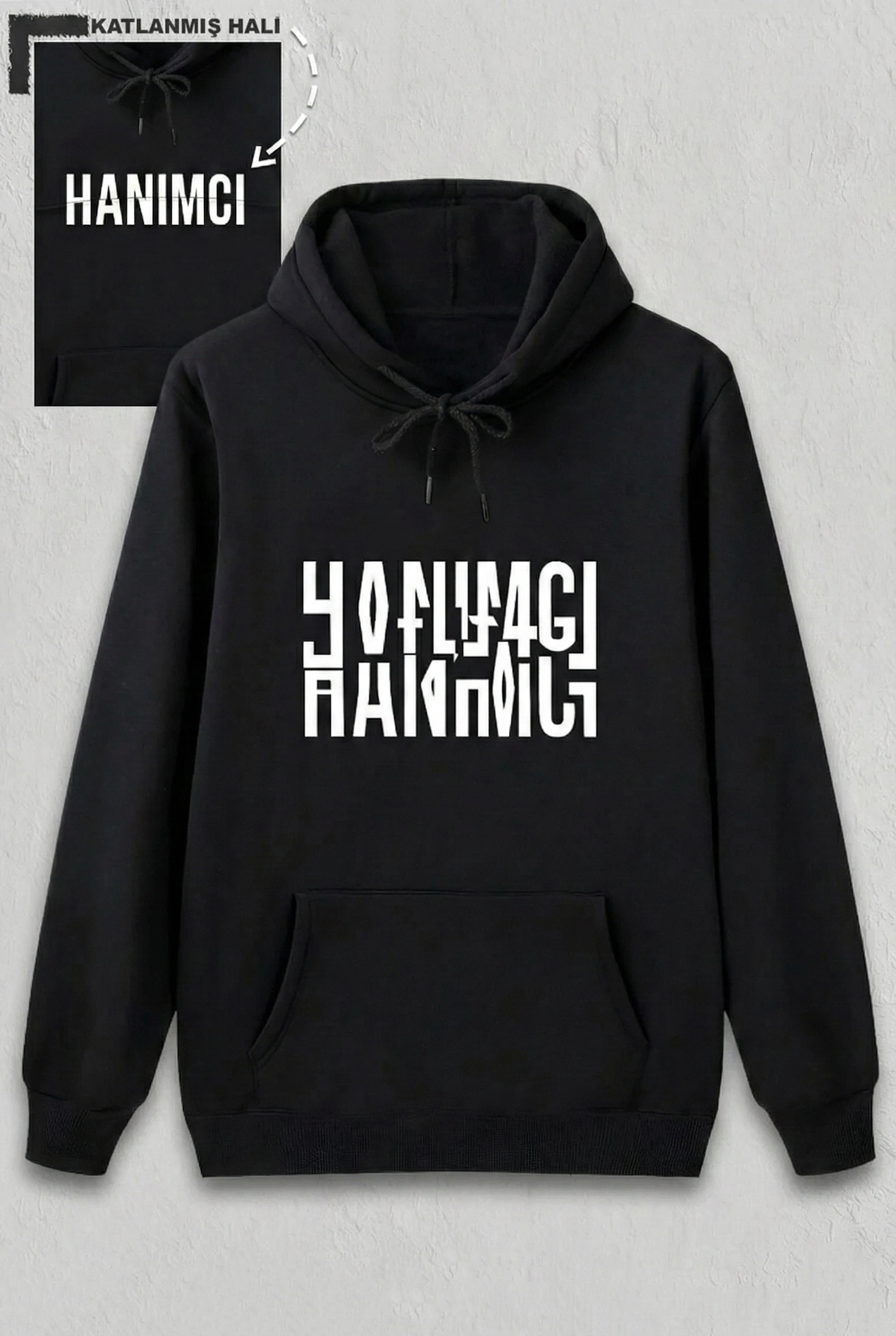 Sevgililer Günü Hanımcı Hediye Baskılı Oversize Kapüşonlu Sweatshirt – Siyah