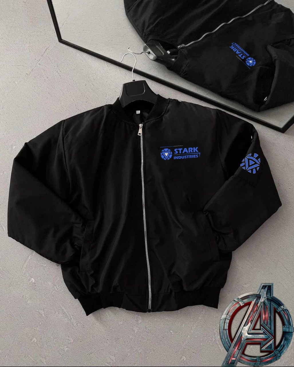 ERKEK Stark Industries Siyah Bomber Mont Fermuarlı Cepli Uzun Kollu Kapitone – Siyah