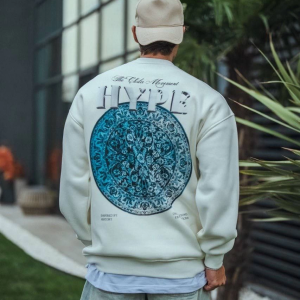 Erkek 3 İplik Pamuklu Bisiklet Yaka Baskılı SweatShirt – Beyaz
