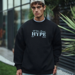 Erkek 3 İplik Pamuklu Bisiklet Yaka Baskılı SweatShirt – Siyah