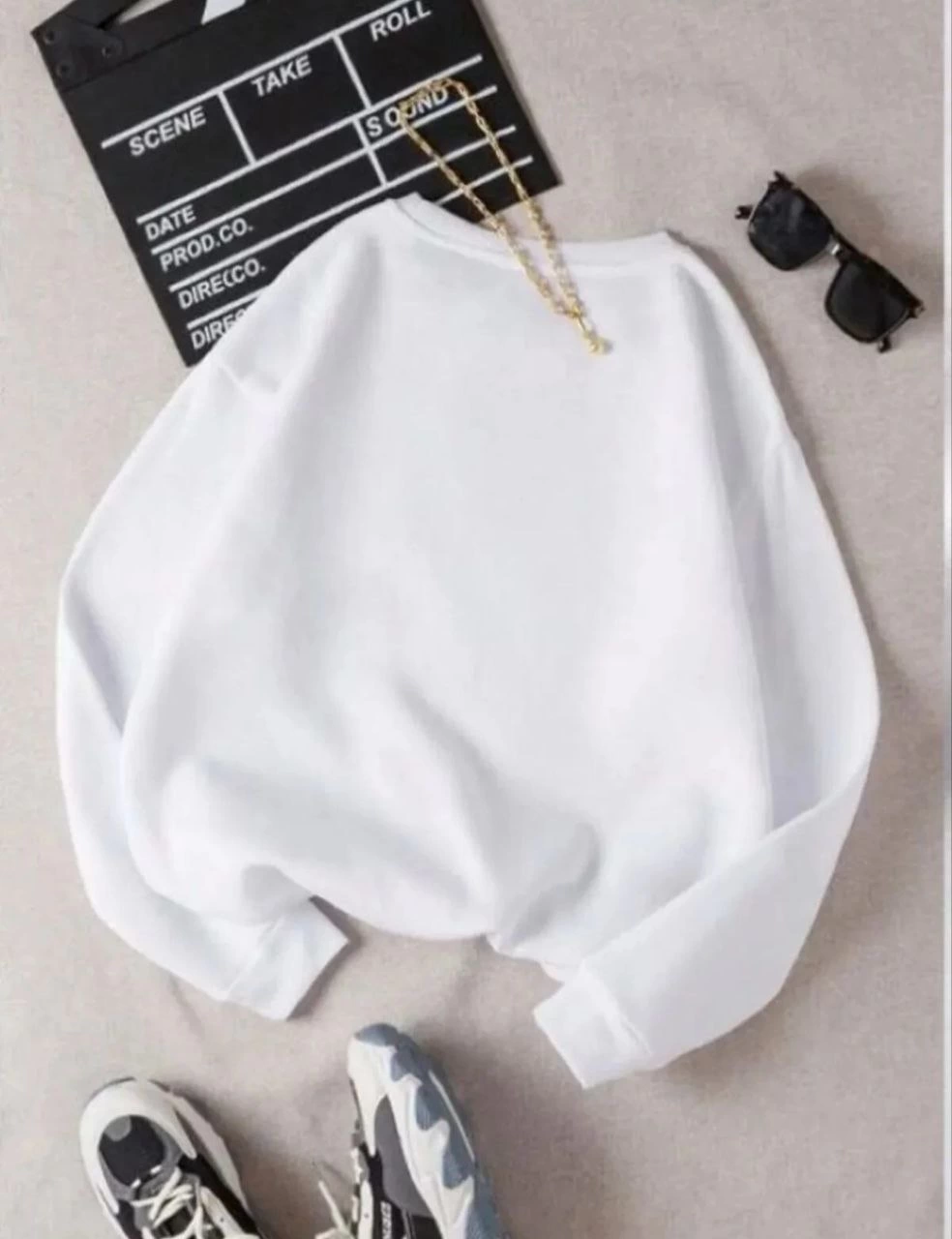 Kadın 3 İplik Pamuklu Bisikilet Yaka SweatShirt – Beyaz