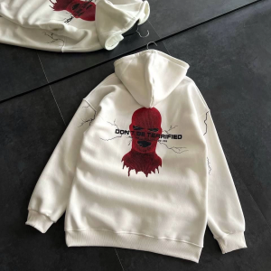 Kadın Kapüşonlu Kanguru Cepli Sweatshirt 3 İplik Pamuklu Baskılı Hoodie – Beyaz