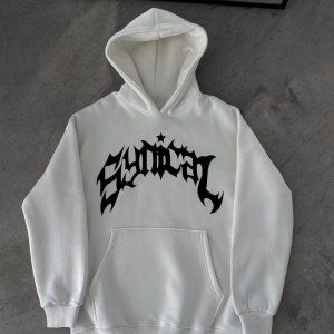 Kadın Kapüşonlu Kanguru Cepli Sweatshirt 3 İplik Pamuklu Baskılı Hoodie – Beyaz