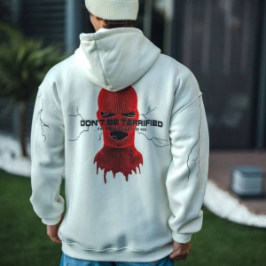 Erkek Kapüşonlu Kanguru Cepli Sweatshirt 3 İplik Pamuklu Baskılı Hoodie – Beyaz