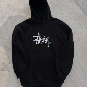 Kadın Oversize Kapüşonlu Cepli Baskılı 3 İplik Pamuklu Hoodie Sweatshirt – Siyah