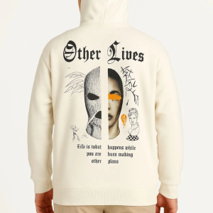 Erkek Kapüşonlu Kanguru Cepli Sweatshirt 3 İplik Pamuklu Baskılı Hoodie – Beyaz