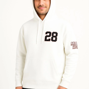 Erkek Kapüşonlu Kanguru Cepli Sweatshirt 3 İplik Pamuklu Baskılı Hoodie – Beyaz