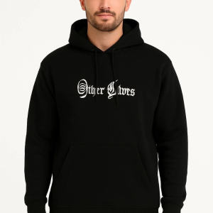 Erkek Kapüşonlu Kanguru Cepli Sweatshirt 3 İplik Pamuklu Baskılı Hoodie – Siyah
