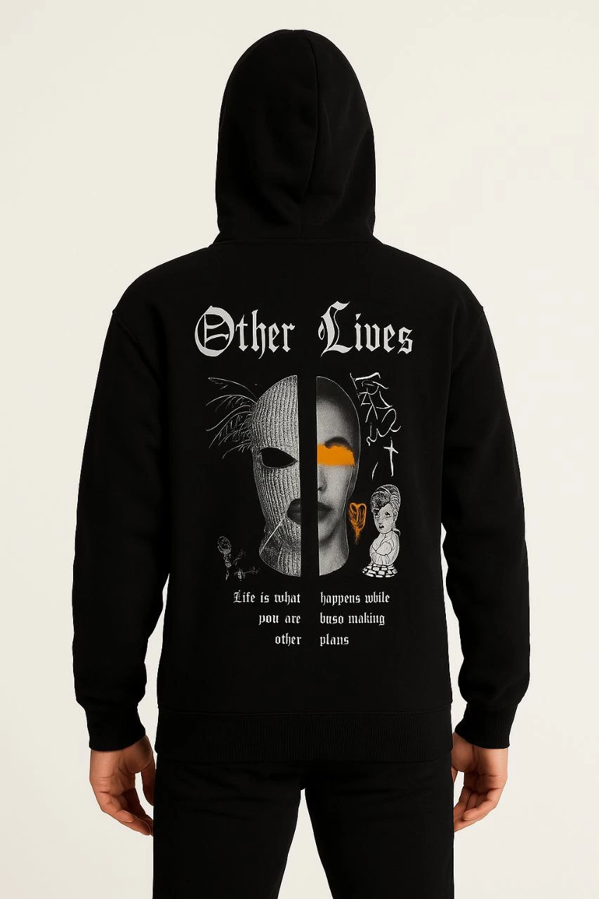 Erkek Kapüşonlu Kanguru Cepli Sweatshirt 3 İplik Pamuklu Baskılı Hoodie – Siyah