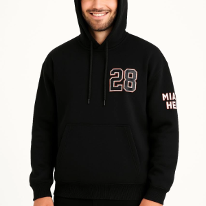 Erkek Kapüşonlu Kanguru Cepli Sweatshirt 3 İplik Pamuklu Baskılı Hoodie – Siyah