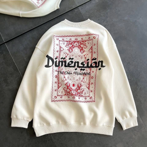 Kadın 3 İplik Pamuklu Bisiklet Yaka Baskılı SweatShirt – Beyaz