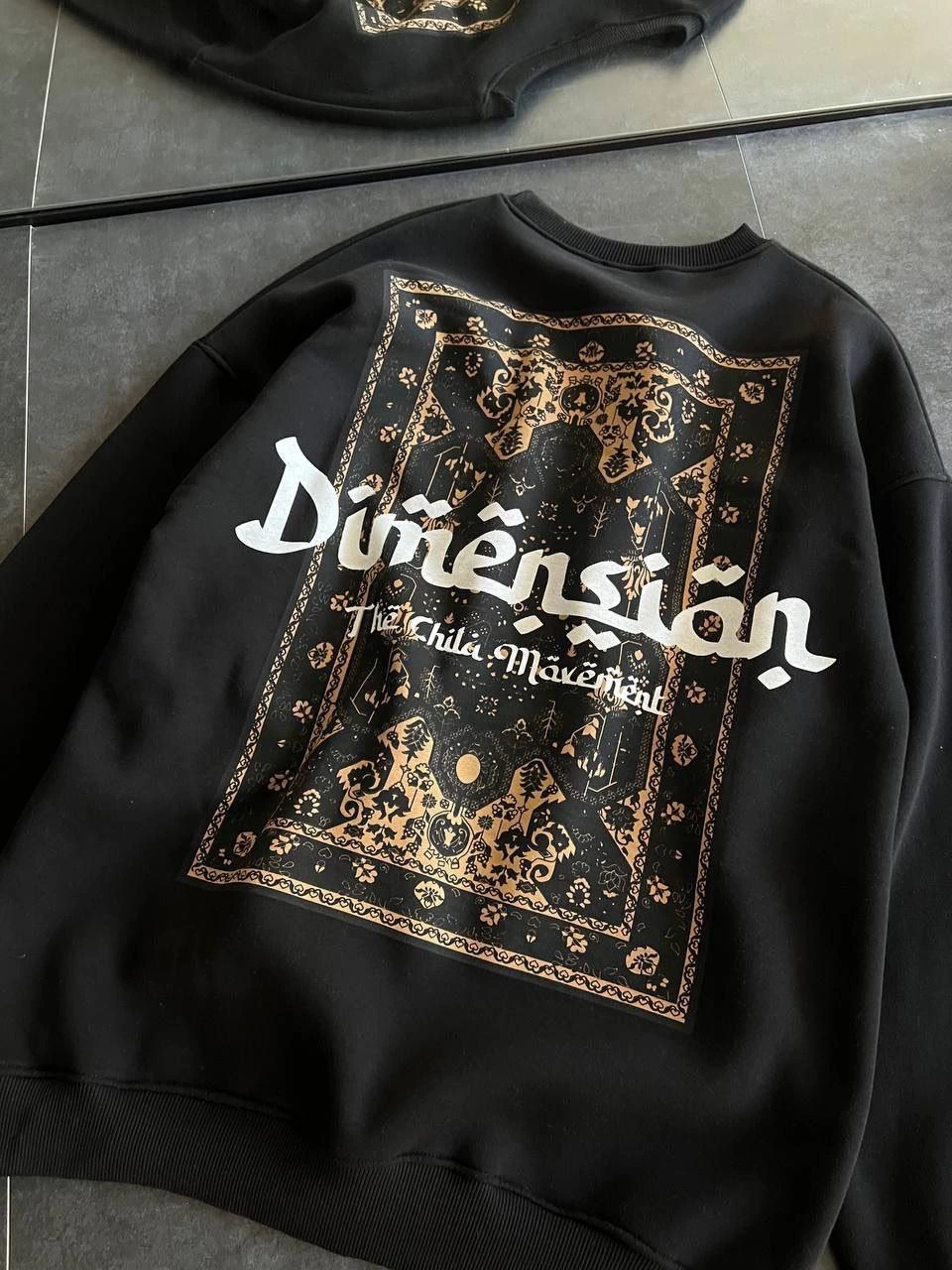 Kadın 3 İplik Pamuklu Bisiklet Yaka Baskılı SweatShirt – Siyah