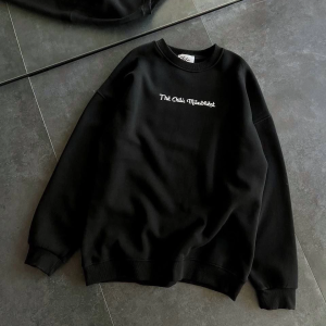 Kadın 3 İplik Pamuklu Bisiklet Yaka Baskılı SweatShirt – Siyah