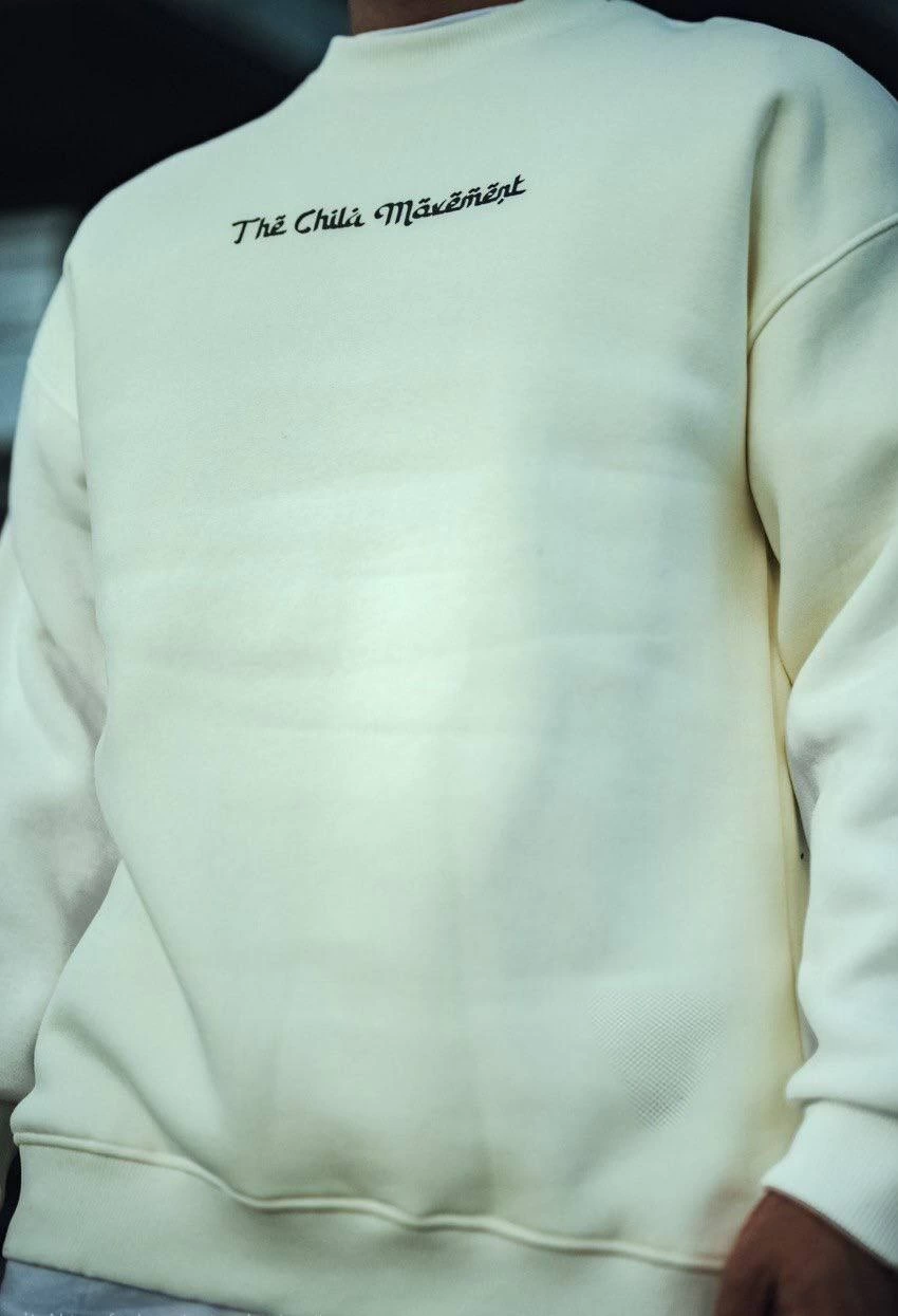Erkek 3 iplik Pamuklu Bisiklet Yaka Baskılı SweatShirt – Beyaz