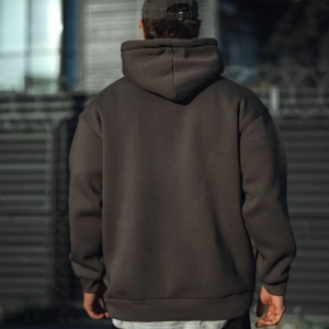 Erkek 3 İplik Pamuklu Kapüşonlu Basic SweatShirt Hoodie – Füme