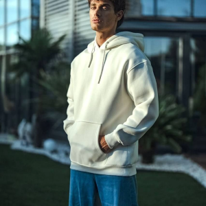 Erkek 3 İplik Pamuklu Kapüşonlu Basic SweatShirt Hoodie – Beyaz