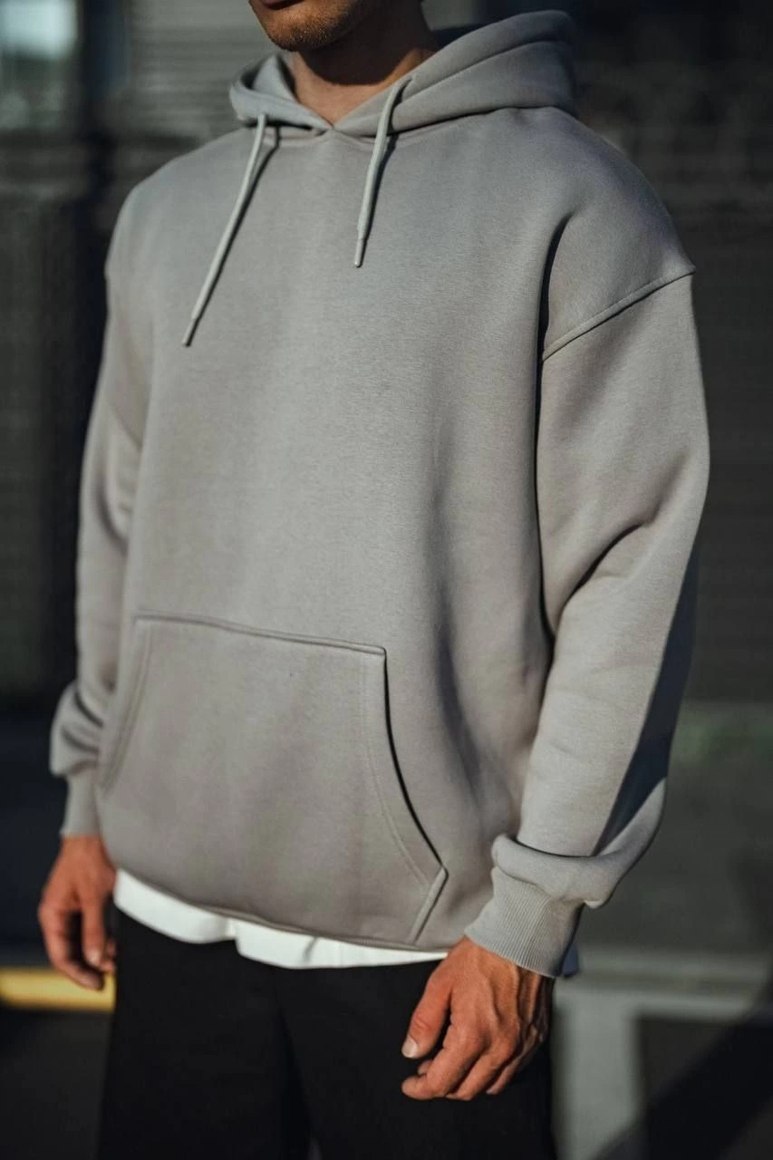 Erkek 3 İplik Penye Kapüşonlu Basic SweatShirt Hoodie – Boyalı Gri