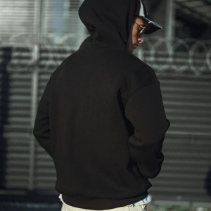 Erkek 3 İplik Pamuklu Kapüşonlu Basic SweatShirt Hoodie – Siyah