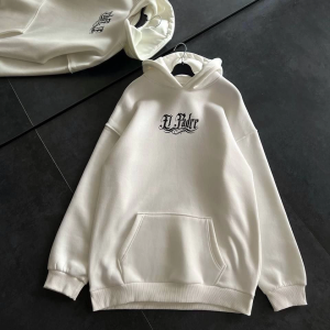Kadın Oversize Kapüşonlu Cepli Baskılı 3 İplik Pamuklu Hoodie Sweatshirt – Beyaz