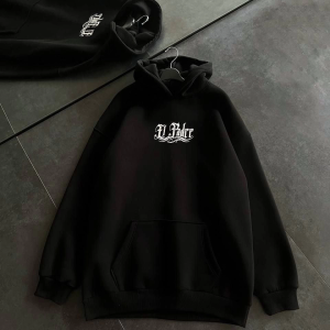 Kadın Oversize Kapüşonlu Cepli Baskılı 3 İplik Pamuklu Hoodie Sweatshirt – Siyah